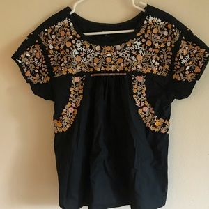 Madewell Black Embroidered Short-Sleeve Tunic - Floral Detail